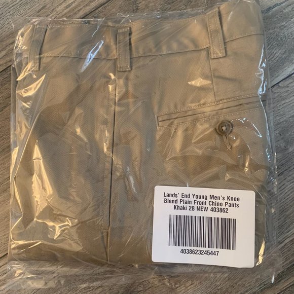 NWT LANDS' END YOUNG MEN'S KNEE BLEND PLAIN FRONT CHINO PANTS KHAKI 28 - Picture 3 of 5